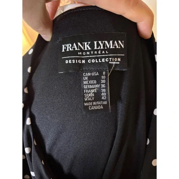 Designer Vintage 8 Black Polka Dot Dress Sleeveless Ruffle Frank Lyman dress - Picture 8 of 10